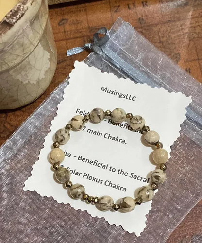 Miniatura 2 de Natural Feldspar and Pyrite Gemstone Crystal Bracelet