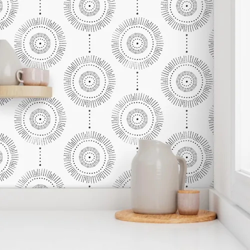 Miniatura 8 de Papel tapiz para despegar y pegar, diseño geométrico bohemio, círculos de piedra negra, abstracto, neutro, personalizado, extraíble, por Spoonflower