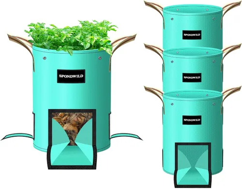 Miniatura 10 de Paquete de 4 bolsas de cultivo de patatas de 10 galones, bolsa de jardín de polietileno con ventanas de pantalla transpirables y asas reforzadas