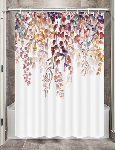 Miniatura 11 de MERCHR Cortina de ducha de otoño, lindo juego de cortinas de ducha de tela de cosecha de hojas rojas y doradas para baño, accesorios de decoración