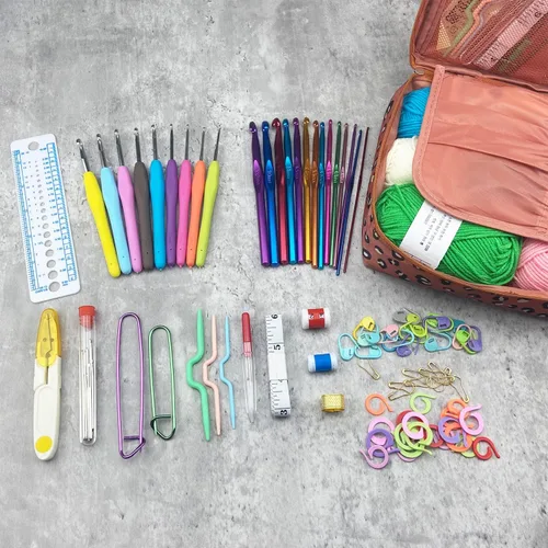 Miniatura 5 de Mdoker Kit de ganchillo de 100 piezas con hilo y accesorios de tejer, kit completo de tejido para principiantes que incluye ganchos de ganchillo