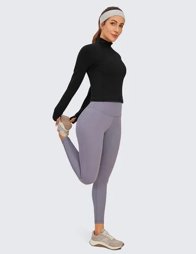 Miniatura 3 de CRZ YOGA Butterluxe - Camisetas de entrenamiento de manga larga para mujer, con cremallera de medio cuarto, camiseta deportiva con cuello