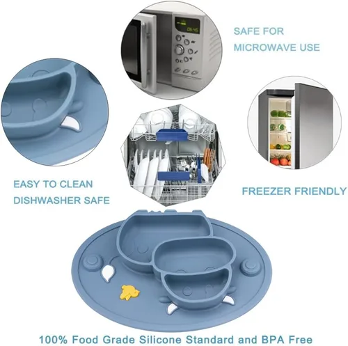 Miniatura 2 de Platos divididos de silicona para niños pequeños, platos portátiles antideslizantes con ventosa para niños, bebés y niños, sin BPA (azul oscuro)
