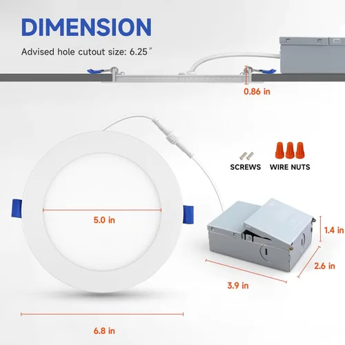 Miniatura 7 de ECOELER Iluminación LED empotrable de 6 pulgadas con caja de conexiones, 12 W, 1100 lm, 3000 K, luz de techo LED regulable, luces sin lata de alto