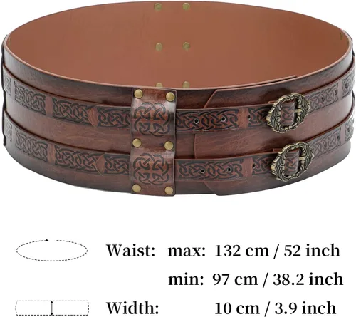 Miniatura 4 de HiiFeuer Phoenix Vegvisir - Armadura de pecho de cuero en relieve con cinturón ancho vikingo, juego medieval de piel sintética vikinga para mujeres