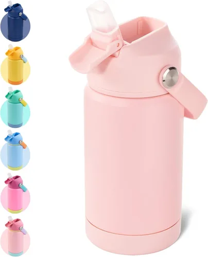 Miniatura 43 de Kerilyn - Botella de agua para niños, de acero inoxidable, con pajilla a prueba de fugas, con aislamiento térmico, libre de bisfenol A, unisex