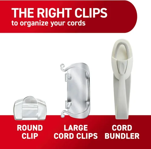 Miniatura 6 de Command Ganchos redondos para cables, Clips para colgar cables sin dañar, Clips de pared sin herramientas para colgar cables eléctricos
