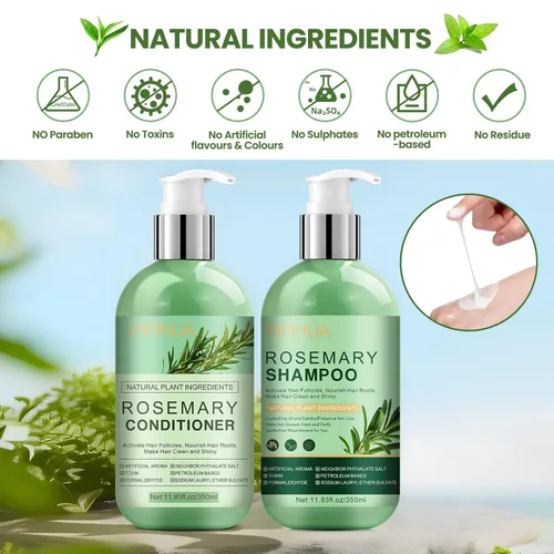 Miniatura 7 de Set de champú y acondicionador para el crecimiento del cabello con romero: infundido con aceite de árbol de té, menta y biotina - Limpia y ayuda a