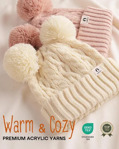 Miniatura 2 de FURTALK Gorro de invierno para bebé con pompón, gorro de punto cálido para niños y niñas