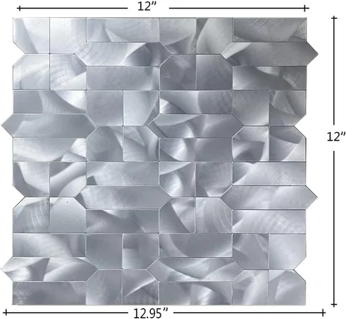 Miniatura 4 de XUANINY Azulejos de metal para salpicaduras de 5 hojas, autoadhesivas, múltiples formas, mosaico de aluminio 3D para decoración de cocina y baño
