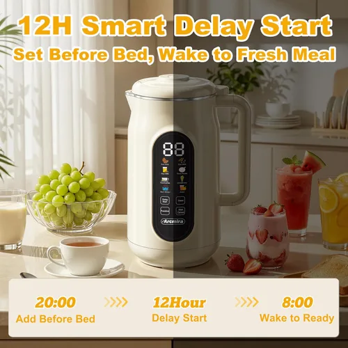 Miniatura 8 de Arcmira - Máquina para hacer leche de nuez 10 en 1, máquina para hacer leche de soja de 42 onzas con panel LED 10 Blade/Delay Start/Keep Warm/Self