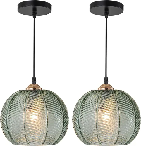 Miniatura 36 de Lámparas colgantes de esquina vintage para sala de estar, lámpara colgante de vidrio acanalado ámbar con cable enchufable, lámpara colgante bohemia