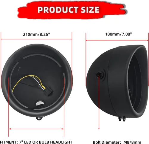 Miniatura 4 de FATECIM Faro delantero redondo de 7" para motocicleta con carcasa de cubo y visera 7 pulgadas, cubierta protectora LED para faro con carcasa de faro