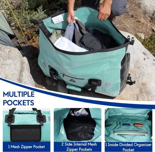 Miniatura 4 de Haimont Bolsa de lona impermeable con correas de fijación rápida para motociclismo, rafting, canotaje, SUP, kayak, viajes, 50L/70L Verde océano