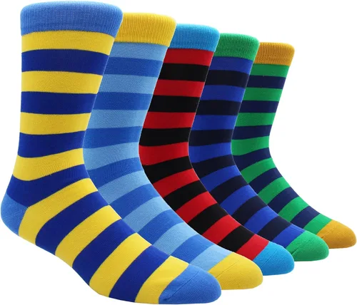 Miniatura 69 de TOEJYJ Calcetines de vestir divertidos para hombre, paquete de calcetines casuales divertidos, coloridos calcetines de algodón a rayas, talla 10-13