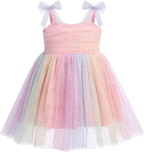 Vestido tutú de verano para niñas pequeñas, sin espalda, vestido de princesa para fiesta de cumpleaños, lentejuelas con volantes, tul con lazo,
