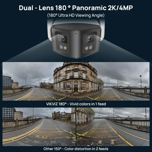 Miniatura 2 de Cámara de seguridad PoE de doble lente de 4MP para exteriores, gran angular panorámico de 180°, visión nocturna a color inteligente de doble luz