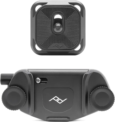 Peak Design Clip para cámara de captura V3, negro con placa, sostiene DSLR, compacto y cuerpo de disparo, seguro, estable y accesible, se fija a