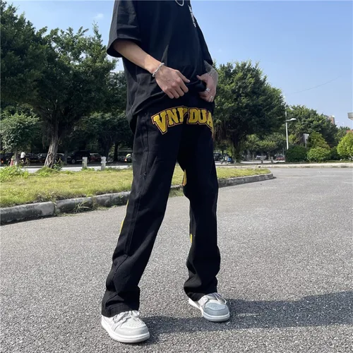 Miniatura 4 de Pantalones de mezclilla para hombre con estampado callejero, sueltos, estilo hip hop, rectos, vintage, holgados, pantalones largos, ropa de calle