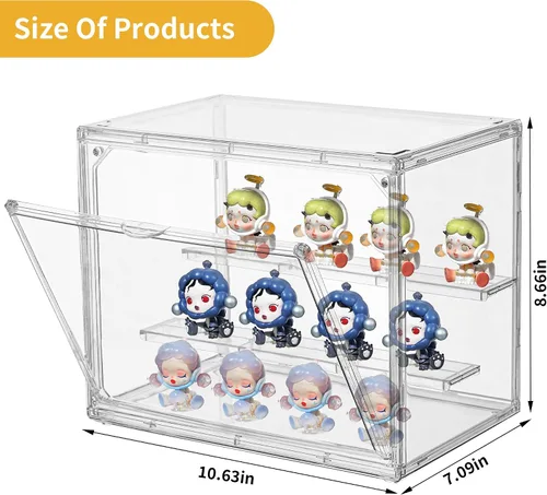 Miniatura 3 de Vitrina de exhibición acrílica, vitrina transparente de 3 capas, soporte de caja de exhibición ajustable con 2 divisores móviles, pequeña vitrina