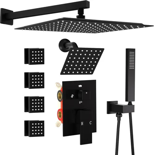 Miniatura 18 de Enga - Sistema de ducha con espray corporal, 12 pulgadas de sistema de cabezal de ducha de lluvia montado en la pared, sistema de chorros de ducha