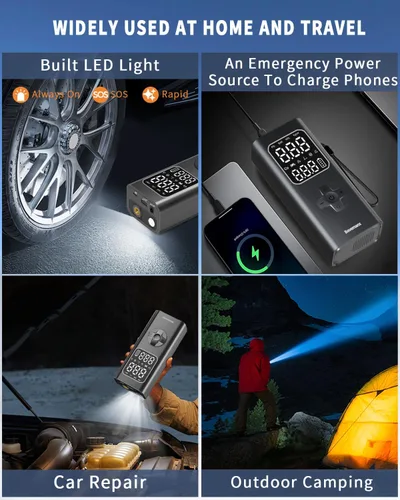 Miniatura 6 de Bomba de Aire para Neumáticos de Coche Compresor de Aire Portátil, Inflador de Neumáticos Inalámbrico de 150 PSI con Batería para Inflar/Cargar