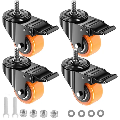 Ruedas giratorias de 2 pulgadas, juego de 4 ruedas giratorias de vástago roscado de alta resistencia, 1/2"-13 x 1 (diámetro del tornillo 1/2",
