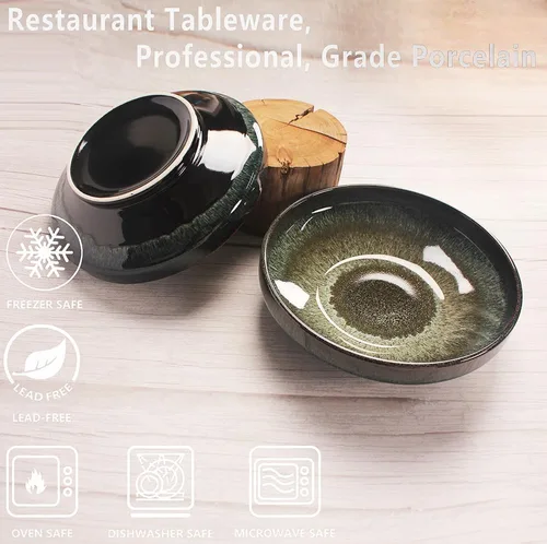 Miniatura 3 de Tazón de sopa Plato de sopa grandes para pasta, 47 onzas, juego de 2, para servir, ensalada, cena, plato hondo/tazón ancho, microondas, horno, Negro