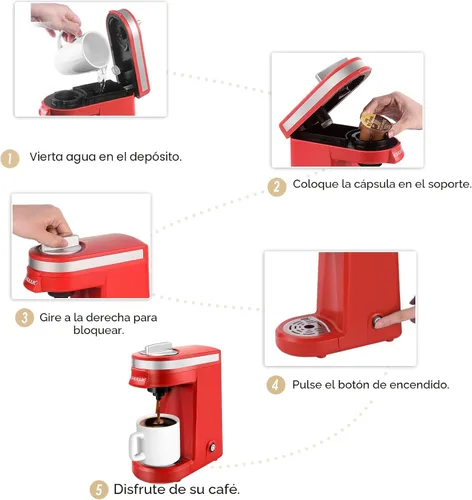Miniatura 9 de Cafetera Mini CHULUX para Cápsula K, Cafetera de una Sola Porción para Americano de Una Taza, Máquina de Café en Cápsulas Ligera, Roja Rojo