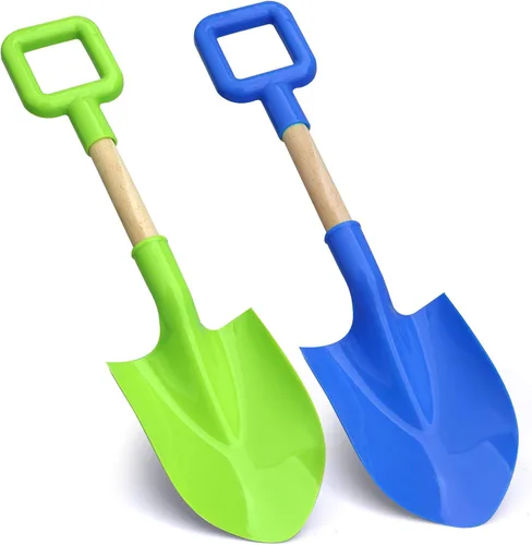 Palas de arena de playa de 16 pulgadas para niños, kit de herramientas de pala de jardín, pala de plástico de madera resistente y larga para excavar