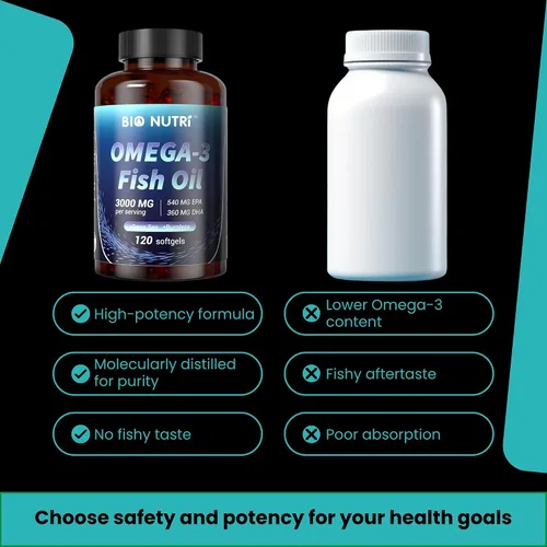 Miniatura 5 de BIO NUTRI Suplementos de aceite de pescado Omega 3 - 3000 mg de aceite de pescado con EPA DHA - Soporte de ácidos grasos Omega 3 - 120 cápsulas