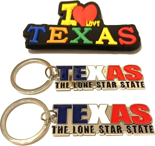 Miniatura 9 de Juego de 2 llaveros de recuerdo de Texas con imán para nevera con texto en inglés "I Love Texas", Diseño de horizonte de Dallas, Mediana