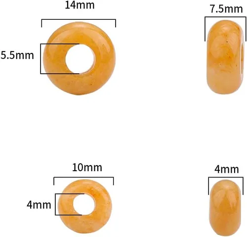 Miniatura 2 de BEADIA Cuentas de jade amarillo natural rondelle con orificio grande (5.5mm) cuentas sueltas semipreciosas para hacer joyas 0.55x0.295 pulgadas 12