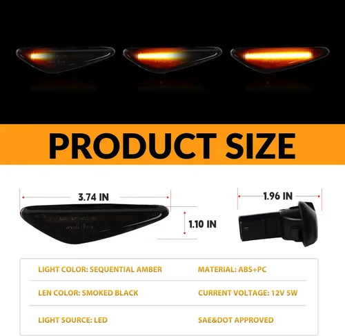 Miniatura 7 de Luces de marcador laterales LED ámbar secuenciales para Mazda MX-5 2016 en adelante, Mazda RX-8 2009-2012, Fiat 124 Spider 2017 en adelante