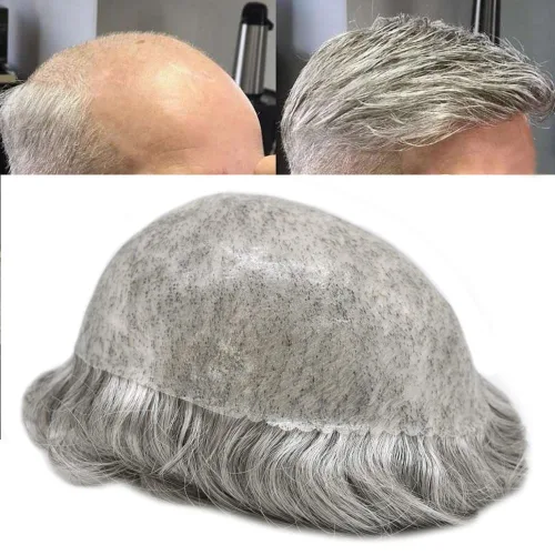 Miniatura 16 de LYRICAL HAIR Toupee for Men Human Hair Replacement System Injected Poly Skin Male Prothesis Durable PU Mens Hairpiece Wig 5"X7" #1 Jet Black 120%