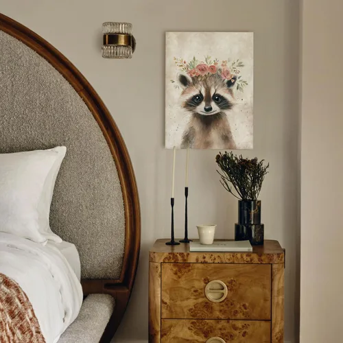 Miniatura 4 de Bonito mapache impreso para pared, póster retro de retrato de animales, divertido mapache con corona, pintura de granja, bosque, animales