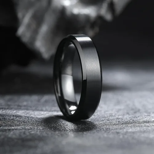 Miniatura 131 de King Will Anillo de boda de tungsteno para hombre, disponible en 15/64 a 25/64 de pulgada (6 a 10 mm), negro/plata, acabado mate, borde pulido