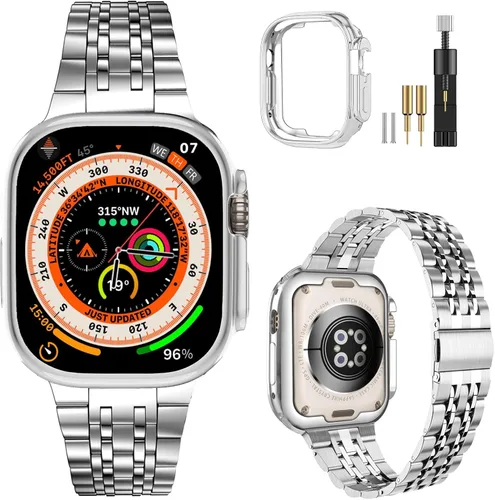 Miniatura 18 de MioHHR - Correa compatible con Apple Watch de 49 mm Ultra 3/2/1, correa de metal de acero inoxidable sólida para iWatch 49 mm Series Ultra 3/2/1