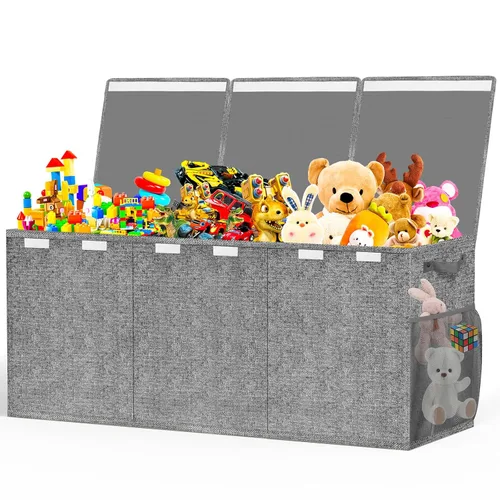 Beadsky Caja de juguetes extragrande, baúl de juguetes para niños pequeños con tapas, organizador de almacenamiento plegable de juguetes, cestas de