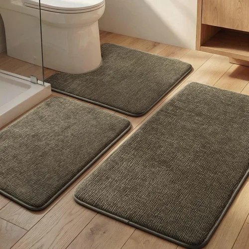 Miniatura 12 de YIHOUSE Juego de alfombras de baño de 2 piezas, juego de alfombrillas de baño de espuma viscoelástica gris oscuro antideslizante de secado rápido