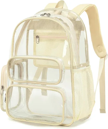 Miniatura 7 de CAMTOP Mochila transparente resistente y transparente para estudiantes, escuela, trabajo, festival, viajes, deportes, Beige, Mediana, Camtop Mochila