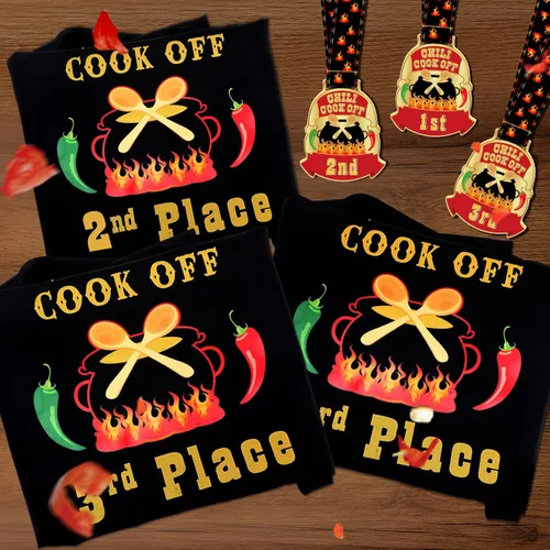 Miniatura 4 de Liitrsh 6 piezas Chili Cook off Delantal Chili Cook off Medallas Premios 1º/2º/3er Lugar para Hombres Mujeres Familiares Amigos, Principalmente oro