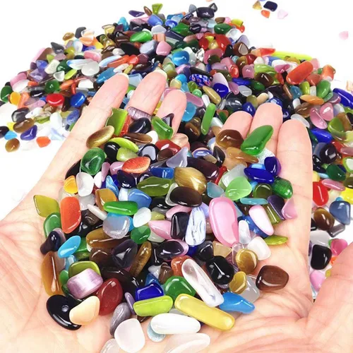 Miniatura 11 de Guijarros decorativos de cristal de 1 libra (460 g), piedras de obsidiana de forma irregular, pequeñas piedras pulidas trituradas, grava de piezas