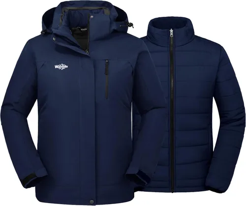 Miniatura 10 de Wantdo - Chaqueta impermeable 3 en 1 para mujer, abrigo de invierno cálido, resistente al viento, chaqueta de snowboard con capa de puffer