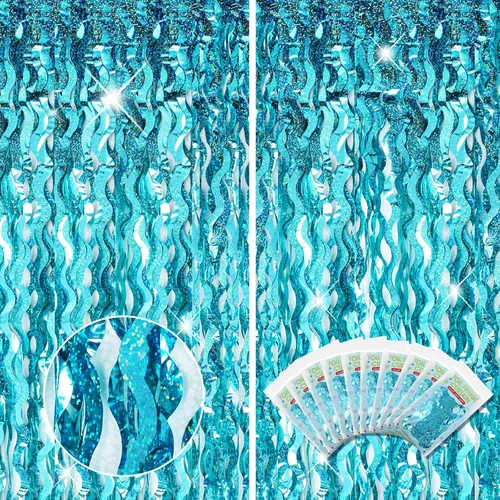 Miniatura 7 de 10 cortinas de flecos de papel de aluminio de 3.3 x 6.6 pies, cortina ondulada de oropel para feliz año nuevo, carnaval, fiesta de los años 80, 90