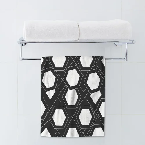 Miniatura 3 de AOYEGO Toallas geométricas de mosaico hexagonal blanco y negro, rompecabezas, rayas de diamante, abeja, baño, cocina, toallas de mano para playa