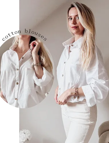 Miniatura 8 de HOTOUCH Camisa de manga larga con botones de lino para mujer, blusa de algodón casual, holgada, con cuello, para trabajo, de gasa, con bolsillo