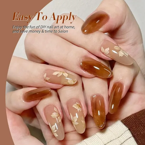 Miniatura 3 de Born Pretty Esmalte de uñas de gel de color ámbar cristal marrón naranja burdeos rojo negro para otoño e invierno, esmalte de uñas transparente