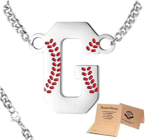 Miniatura 20 de QINJIEJIE Collar de béisbol inicial A-Z con letras, accesorios deportivos, colgante de encanto de béisbol, joyería de cadena de acero inoxidable 2-P