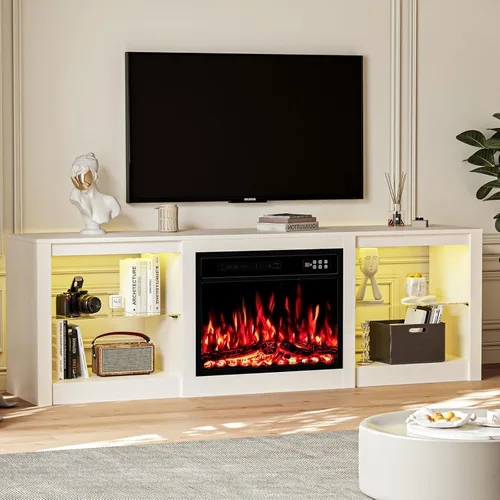 Miniatura 25 de EAG Soporte de TV con chimenea para TV de 65 pulgadas, soporte de TV con chimenea eléctrica de 18 pulgadas, centro de entretenimiento con estantes